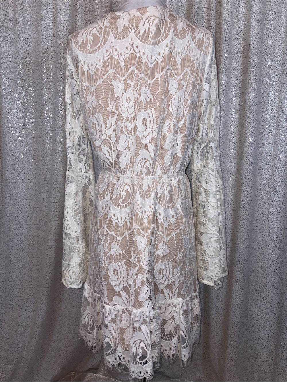 Southern Fried Chics Ivory Lace Long Sleeve V-Neck Dress - Picture 4 of 6